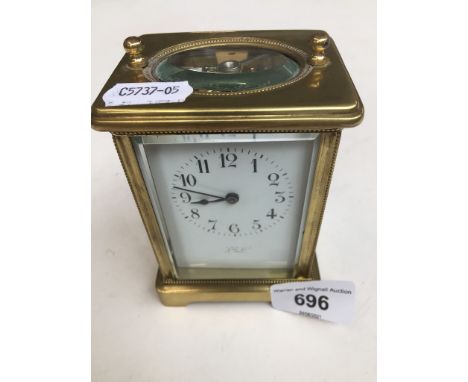 Brass carriage clock, makers name indistinct, address Bank Street Edinburgh 