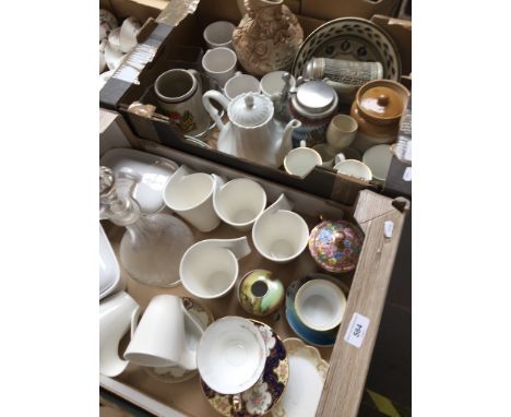 2 boxes of mixed ceramics including Noritake, Villeroy &amp;  Boch mugs, German pitcher etc 