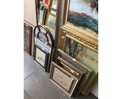 Six pictures including large gilded framed print of Venice and four mirrors 