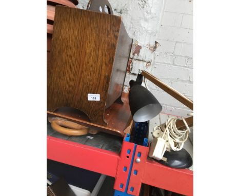 A magazine holder, a wooden bed tray and a reading lamp.Condition of lamp:- general wear throughage and use, wire disconnecte