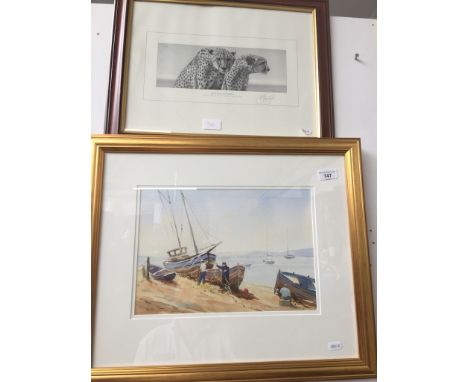 A watercolour by Windsor Morris - "Work in the Harbour", and a Kevin Hayter signed print 