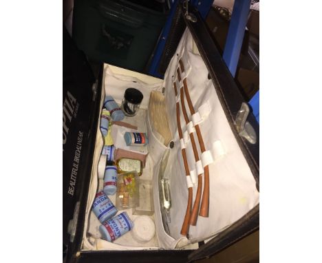 A vintage Dr's type case and contents. 