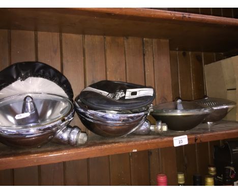 5 vintage Lucas lamps.Condition:- general wear through afe and use, 2 with undamaged glass, 1 with crack in glass, 2 no glass