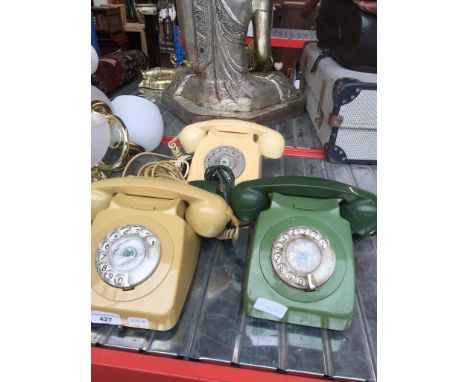 Three vintage house phonesCondition:- General wear through age and use, no sign of any cracks or repairs to all 3, dial works