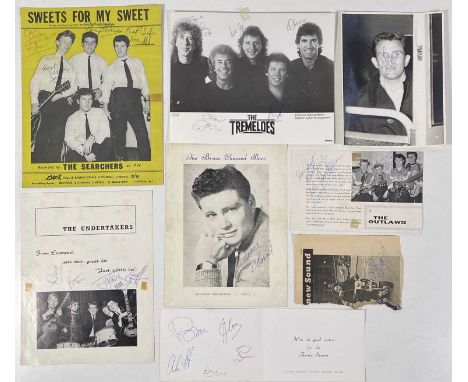 Eight signed items - programme pages, photos, cuttings etc: Del Shannon, The Undertakers, Bruce Channel, Brian Poole and Trem