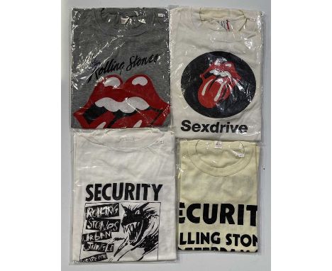 Four Rolling Stones tour t-shirts to include: a 1991 XL 'Sexdrive' t-shirt, a 1990 XL 'Urban Jungle tour "Security" Feijenoor