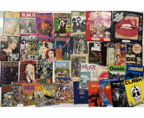 To inc: 20 assorted counterculture magazines to inc Oz, Fabulous Freak Brothers, Zig Zag etc, fourteen clean Beat Instrumenta