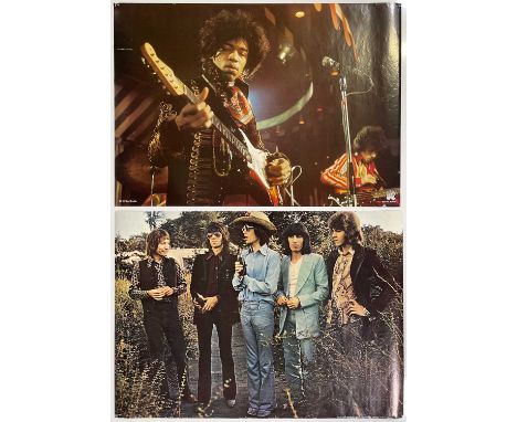 Ten variously sized commercial posters, many EU/Dutch issues likely c 1970s. Depicting The Doors/Rolling Stones, Jimi Hendrix