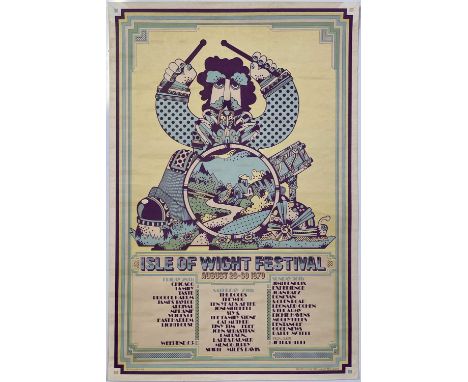 An original poster issued at the Isle of Wight Festival 1970. Artists billed inc: The Doors, The Who, Jimi Hendrix, Donovan e