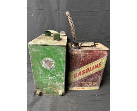 A Protector Lamp &amp; Lighting Co. Ltd. can and a Huffy Gasoline two US Gallon can. 
