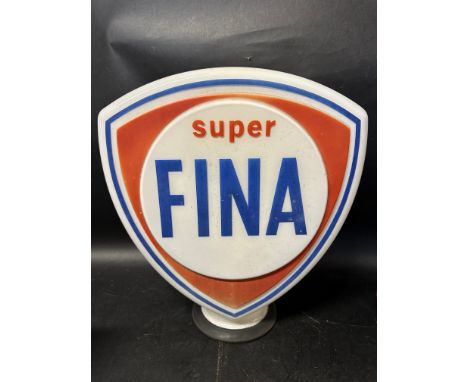 A Fina  Super glass petrol pump globe, faded, chip to neck covered by rubber ring.