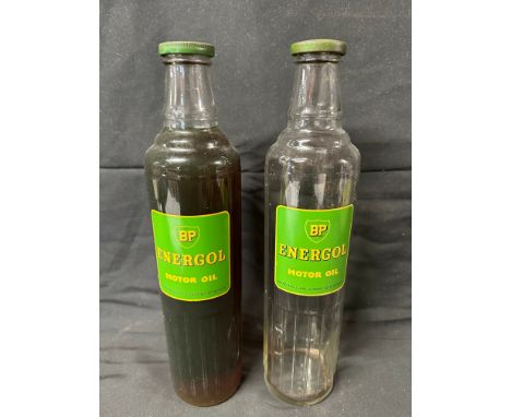 Two BP Energol Motor Oil quart bottles. 
