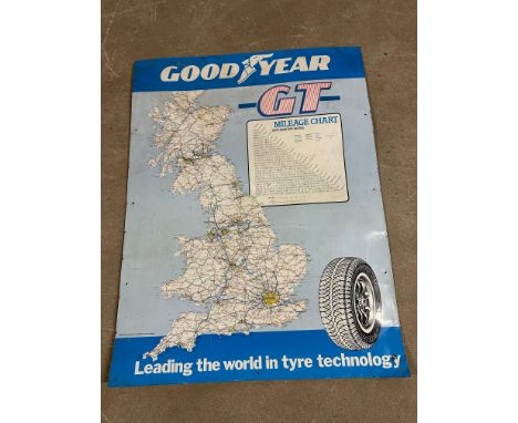 A Goodyear (tyres) Scotland, England and Wales tin mileage chart, 27 x 35 1/2".