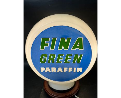A Fina Green Paraffin pill-shaped glass petrol pump globe by Hailware, chips to base, see pics.