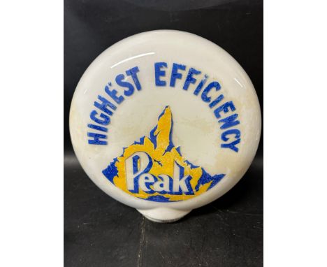 An exceptionally rare Peak Petrol Highest Efficiency glass petrol pump globe by makers Hailwood &amp; Ackroyd Ltd./Hailware, 