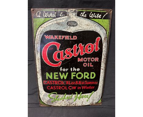 A rare Wakefield Castrol Motor Oil for the New Ford stockist's tin advertising sign in the form of a car radiator 'a word to 