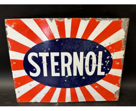 A Sternol double sided enamel advertising sign with hanging flange, 22 x 17".