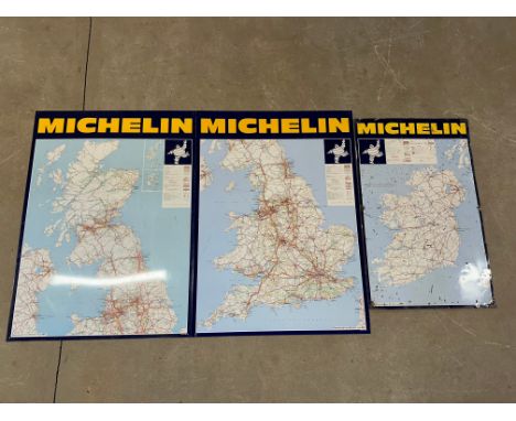 A good set of three 1980 Michelin tyres aluminium road maps spanning the UK roads, each reproduced from Michelin map 986 and 