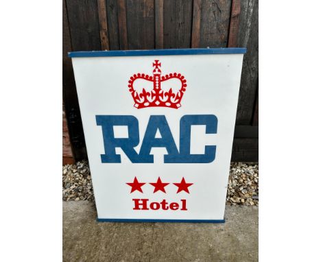 An RAC Hotel hanging lightbox, 21 x 26 x 4 1/2".