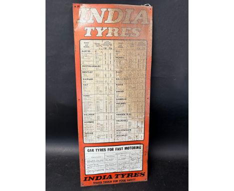 An India Tyres tin tyre chart, 12 x 29 1/2".