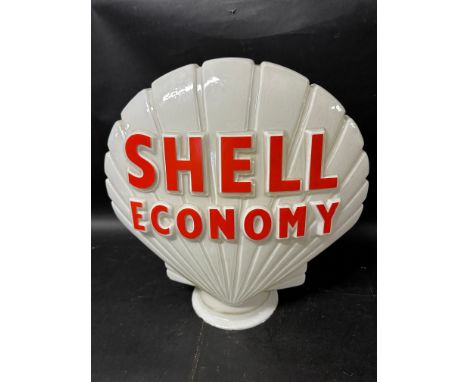 A Shell Economy glass petrol pump globe stamped Property of Shell-Mex &amp; B.P Ltd Returnable on Demand to inside, good brig