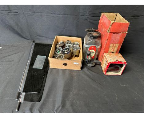 A Trico Duo-Matic boxed windscreen washer, a Lucas one stop boxed tail lamp, a pair of Rolls-Royce sun visors and a box of da
