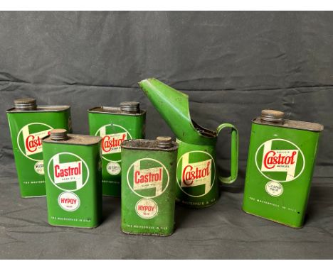 A selection of Castrol oil tins and a quart measure (6). 