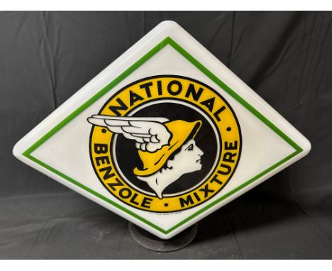 A National Benzole Mixture lozenge shaped glass petrol pump globe stamped 'This globe is the property of National Benzole Co 