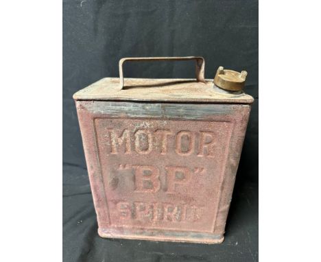A "BP" Motor Spirit two gallon can with plain cap.