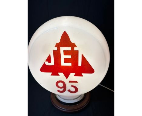 A Jet 93 glass pill-shaped petrol pump globe, damaged neck with a previous repair also, see pics.