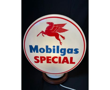 A large Mobilgas Special glass petrol pump globe bearing image of Pegasus by Webb's Crystal Glass Co. Ltd., numbered 561 to n