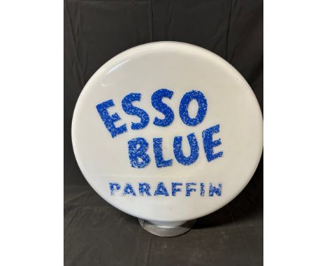 An Esso Blue Paraffin glass petrol pump globe by Hailware, faded, old rubber ring securely in place, unable to see rim but ca