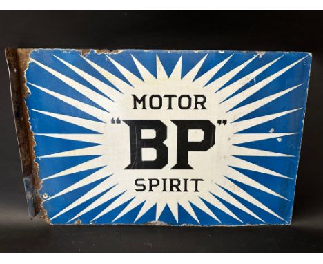 An Irish "BP" Motor Spirit 'flash' double sided enamel advertising sign by Franco Signs, repair made to flange, 24 x 16".