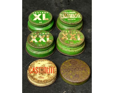 Six bottle and can caps for Castrol Motor Oil/Castrolite etc. 