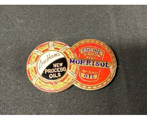 A rare Duckham's New Process Oils and Morrisol Sirrom Brand Engine Oil enamel duo brand badge by Spencer, London, in excellen