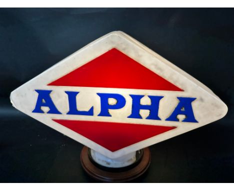 An Alpha plastic petrol pump globe, raised letters, damaged, see pics.