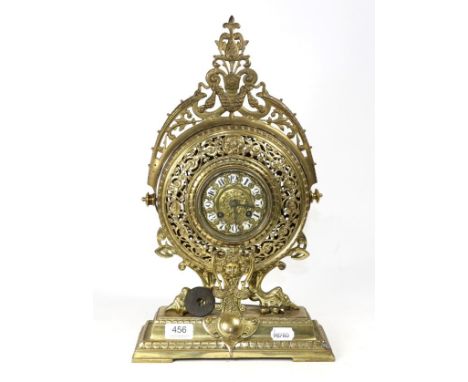 A gilt brass striking mantel clock, twin barrel movement striking on bell 
