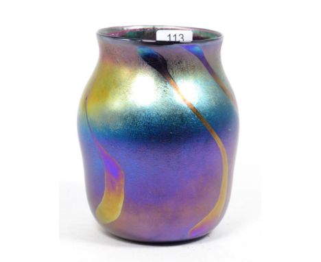 John Ditchfield for Glasform; an iridescent petroleum vase decorated with pearl drops, etched to base J. Ditchfield GLASFORM 