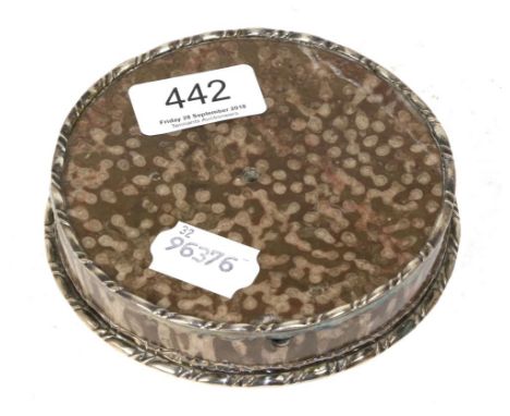 A silver mounted carved fossil soccle, marked for London 