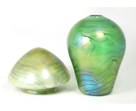 John Ditchfield for Glasform; an iridescent green vase decorated with bands, etched to base J. Ditchfield GLASFORM 5309 and b