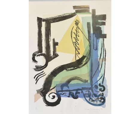 Mia Stanley, Stylised chair, silkscreen print 1/3, signed bottom right, in a black wooden frame. (64cmx37cm)