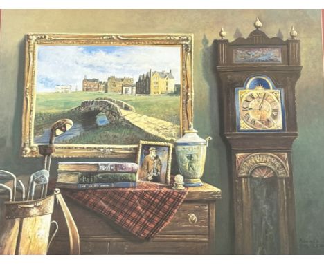 Ronald Lewis, The Old Course St Andrews in room setting print, in wooden glazed mounted frame. (44cmx55cm)