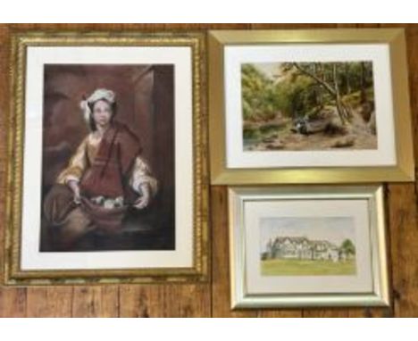 A mixed group of works comprising R.Hasson, Flower Girl, signed and dated 96 bottom left (48cmx32cm). signed indistinctly, wo
