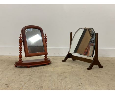 An early 20thc century frameless vanity swing mirror with bevelled plate on a mahogany stand (H47cm) together with a Victoria