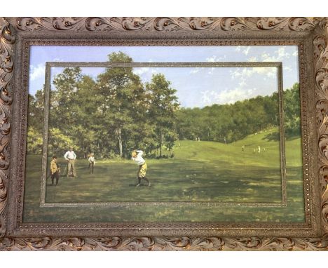 Unknown artist, summer golf course scene print, in a glazed composition frame. (50cmx75cm)