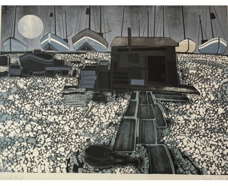 Graham Clarke (British 1941-), Winch shed, silkscreen print, signed and titled in pencil, in a mounted frame. (44cmx57cm)