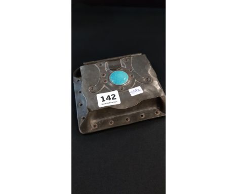 ART NOUVEAU ANTIQUE PEWTER BOX WITH ENAMEL CABOCHON