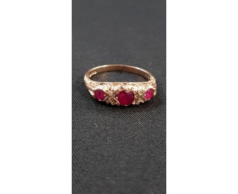 9CT GOLD RUBY AND DIAMOND RING