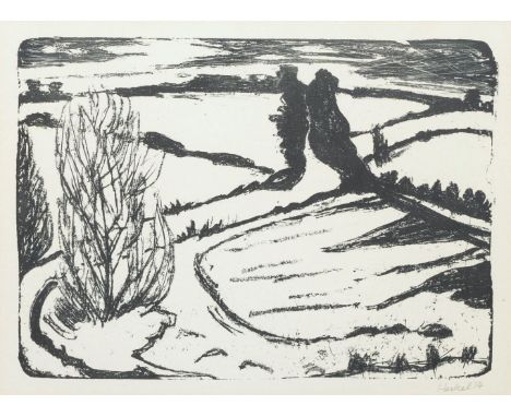 Erich Heckel (Döbeln 1883 - Radolfzell/Bodensee 1970). Winter in Angeln. 1954. Lithographie. 26 x 37 cm. R. u. mit Bleistift 
