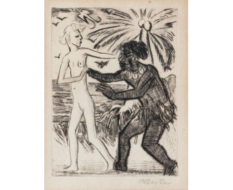 Hermann Max Pechstein (Zwickau 1881 - Berlin 1955). Yali IV (Yalis Werbung). 1923. Kaltnadel. 23,5 x 18 cm. R. u. mit Bleisti